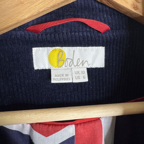 Boden markham Trench Coat Navy Corduroy Double Breasted Belted Long Jacket SZ 6 - Picture 7 of 14